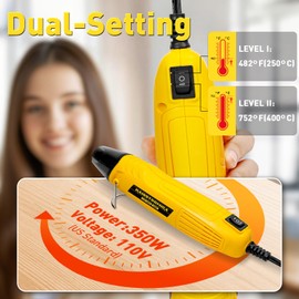 haisstronica Mini Heat Gun 350W, 2 Temp Settings 482°F/752°F (250°C/400°C), Hot Air Tool with Metal Stand & Nozzle Guard, 110V Corded Heat Shrink Gun for Shrink Tubing, Crafts, Embossing, Vinyl Wrap