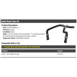 Marketplace Auto Parts Outlet Heater Hose Set - Compatible with 2007-2018 GMC Acadia 3.6L V6