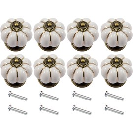 Clarmonde 8pcs Ceramic Pumpkin Handle Pull Knobs Furniture Cabinet Cupboard Drawer Knobs (White)