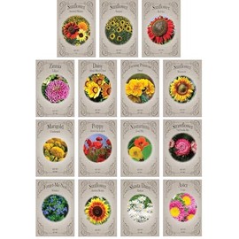 Set of 15 Premium Variety Flower Seed Packets - Heirloom Non-GMO and Proudly Sourced in The USA