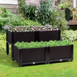 Happygrill Raised Garden Beds for Vegetables Flowers Outdoor Elevated Garden Bed Plastic Planter Box for Patio Yard Balcony