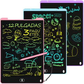 ELECGO 3 Piezas 12 Pulgadas Pizarron Magico, Tablero Electrónico de Dibujo a Color para Niños, Función de Bloqueo y Borrado, para Niños y Niñas, para Educación, Hogar - Azul y Rosa
