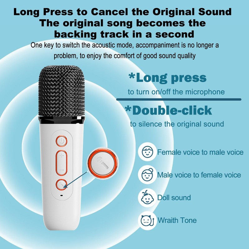 Karaoke Machine, Portable Bluetooth Speaker with Microphones for Adults and