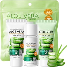3PCS Aloe Vera Travel Skincare Set for Women & Teenage Girls - Hydrating Soothing Facial Kit with Repairing Gel | Glowing Skin Care Gifts, Face Care Essentials for Dry Sensitive Skin