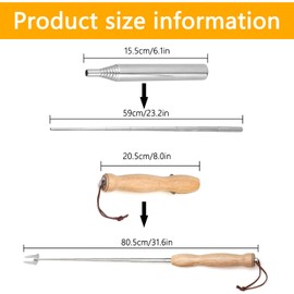 Sinirttou Barbecue Skewers Barbecue Fork Skewers Extendable Barbecue Skewers Campfire 2 Pieces Stainless Steel Extendable Wooden Handle with Telescopic Blow Tube Barbecue Fork Extendable 81 cm