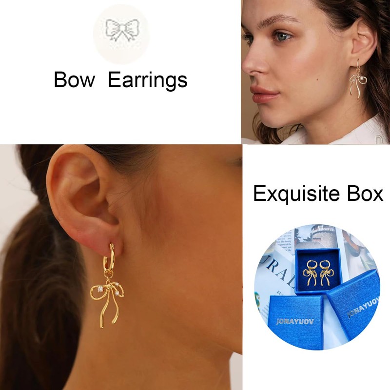 JONAYUOV Bow Earrings for Women (Gold-3)