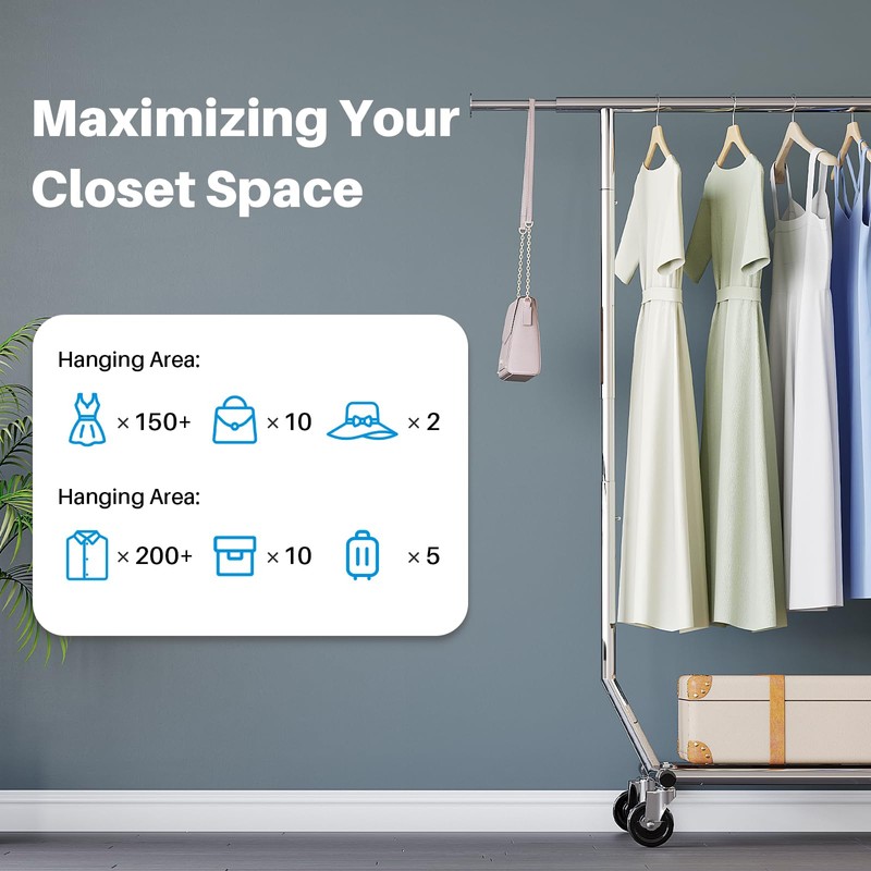 HOKEEPER Clothes Rack, Rolling Clothing Racks for Hanging Clothes, Portable