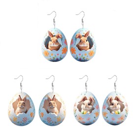 3 Sets Easter Earrings for Women Cartoon Colorful Easter Eggs Bunny Designs Acrylic 2D Flat Cute Bunny Spring Dangle Rabbit Earrings Decoration for Women Jewelry Gift