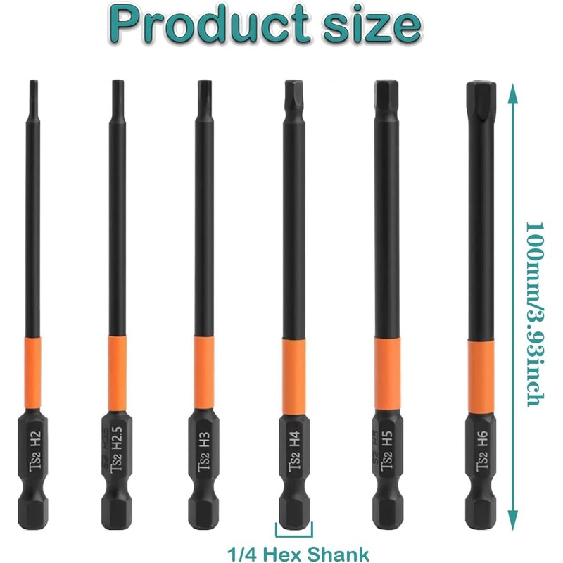 KEWAYO 6Pcs Impact Hex Head Allen Wrench Drill Bit Set,