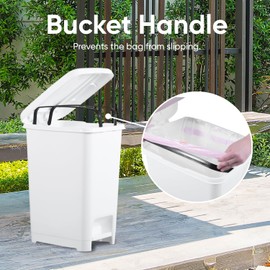 Superio Slim Trash Can with Foot Pedal – 16 Gallon Step-On Trash Can, Tall Plastic Garbage Can, Extra Large Trash Can for Bathroom, Kitchen, Office, Patio, or Backyard – White Smoke, 2 Pack