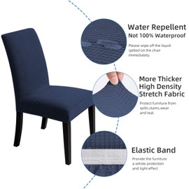 Chair Covers for Dining Room - Stretch Chair Slipcovers for Decorative Seat Protector Armless Removable Washable Elastic Dinner Universal Spandex Solid Chair Slip Covers Set… Navy