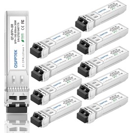 QSFPTEK (10Pack) 10GBASE-SR SFP+ Module 10G 850nm 300M DDM LC Port Multimode SFP+ Transceiver Compatible with Cisco SFP-10G-SR, Ubiquiti UF-MM-10G, Mikrotik, Supermicro