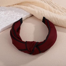 Wiwpar Women Red Cute Bow Knotted Wide Headband Non-Slip Top Knotted Elastic Fabric Silky Satin Hair Band Wide Turban Hair Band Fashion Cross Knot Yoga Christmas Hair Accessories (Red, Free Size)