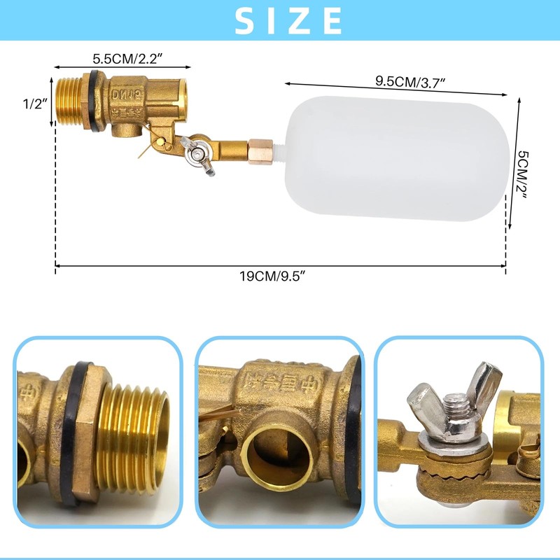 Water Float Valve 1/2 inch Brass Float Valve with Plastic