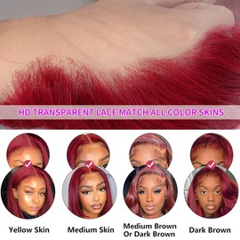 LUCLUEME 99j Burgundy Lace Front Wigs Human Hair 13x6 200% Density 24 Inch Burgundy Wig Human Hair Glueless Straight Wigs Human Hair HD Lace Frontal Wig for Black Women Pre Plucked Hairline