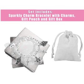 Sparkly Silver Confirmation/First Holy Communion Charm Bracelet Gifts for Girls