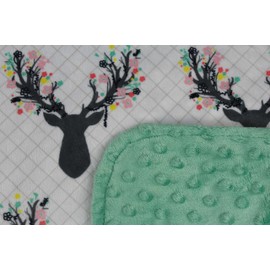 Dear Baby Gear Soft Floral Baby Blanket with Antlers - Newborn Girl Blanket - Warm Quilt & Infant Blankets - Toddler Blankets for Girls, Nursery Crib Cover - Mint Dot, 40x30 Inches