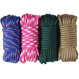 Aufodara Pack of 4 19 ft/6 m Paracord Cords 4 mm Nylon Rope 7 Core Strands - 4 Colours, Total Length 76 ft