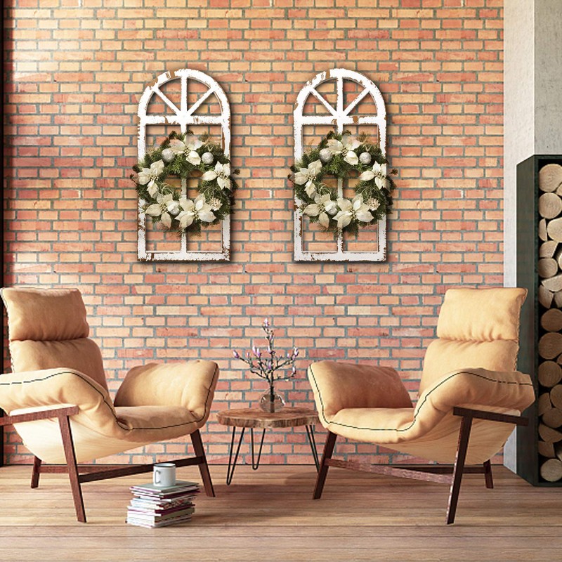 Toppay 2-Pack Distressed Arched Cathedral Window Frame Wall Decor, Antique