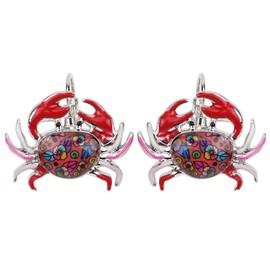 DUOWEI Unique Enamel Cute Crab Earrings French Clip Crab Earrings Jewelry Charms Gifts for Women Teens Girls (Red)