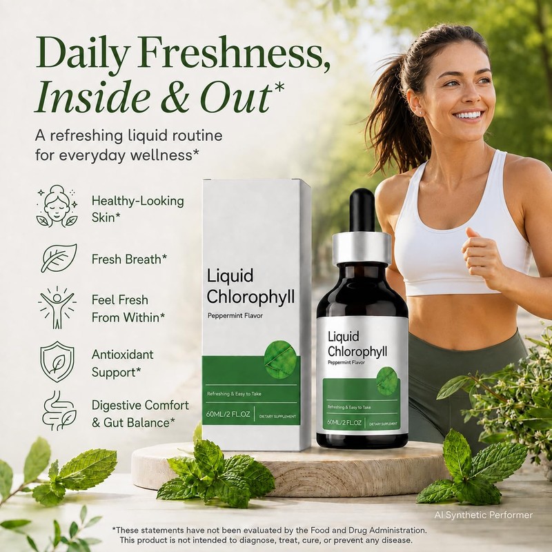 Liquid Chlorophyll Drops, Peppermint Flavor Chlorophyll Liquid Supplement with Chlorophyllin,