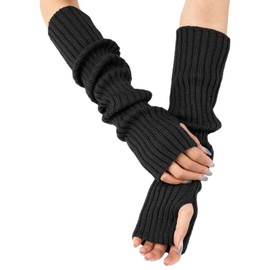 Kinwor Arm Warmers Winter Fashion Black Arm Sleeves y2k Long Fingerless Gloves Cashmere Blended Knit Mitten Arm Gloves Arm Covers Wrist Hand Warmer with Thumb Hole for Women