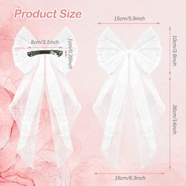 2 Items Bride To Be Embroidered Hair Bow Veil Tier Tulle Pearl Bridal Shower Accessory for Bachelorette Party, Engagement Gift