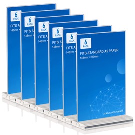 Pack of 6 Acrylic Table Stands, A5 Stand, Transparent Plastic Display Rack, T Stand for Advertising Stands, A5 Acrylic Poster Menu Rack, A5 Price Tags, Table Stand for Restaurants, Office, Hotels