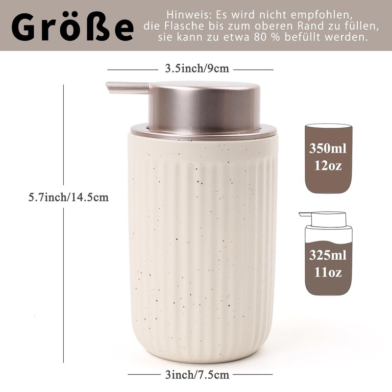 Umlaca Soap Dispenser, Refillable Ceramic Soap Dispenser, 350 ml, Large