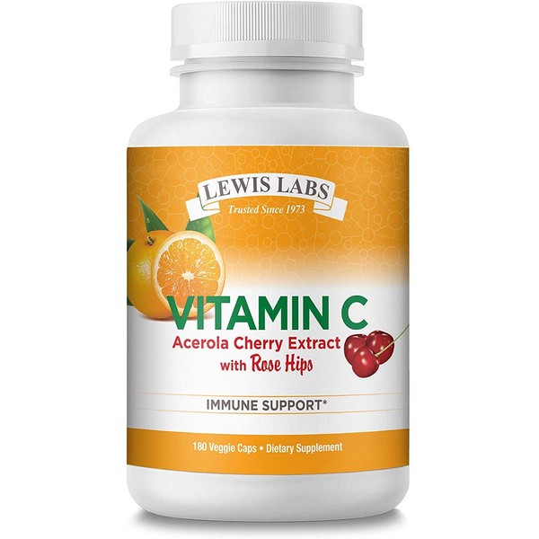 Vitamin C with Rose Hips & Acerola Cherry 1000mg | Pure Vitamin C Ascorbic Acid Supplement for Immune System & Cardiovascular Support & Healthy Skin | Non-GMO, Gluten Free Vitamins (1) (180 Capsules)