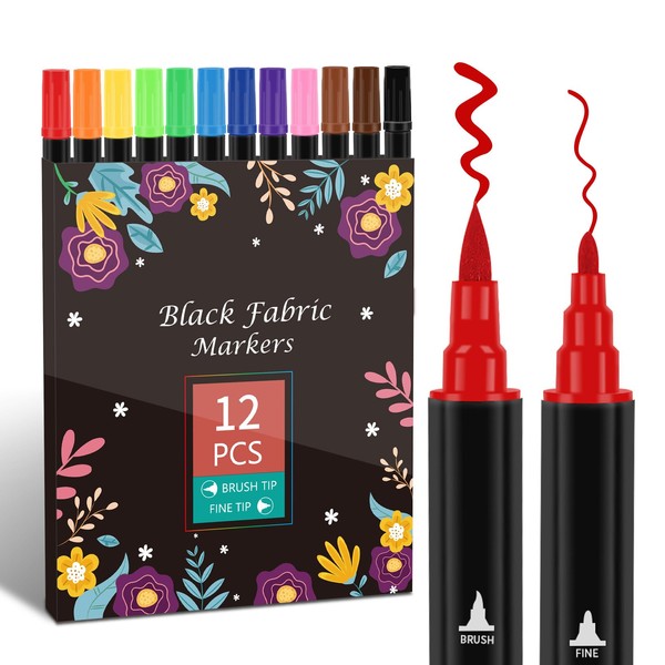 ABEIER 12 Fabric Markers Double Tip Fabric Markers Pens Set