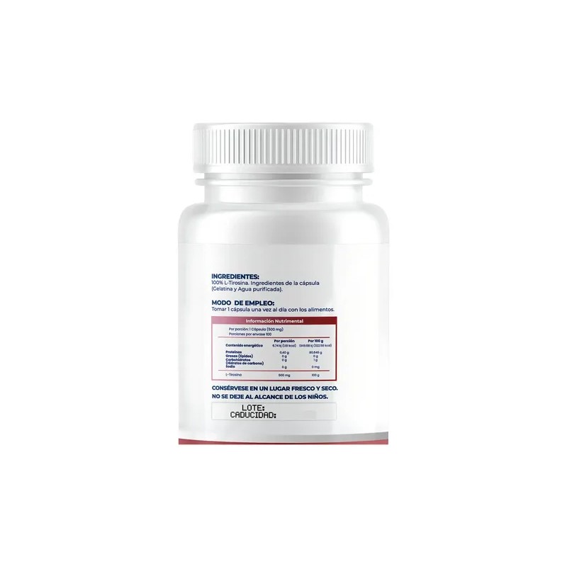 L - Tirosina 500mg - 100 Cápsulas Por Frasco