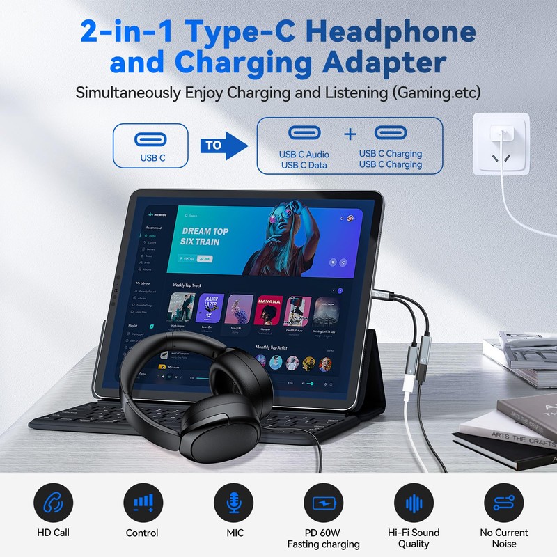 USB C Splitter,1 in 2 Out Dual USB C Type