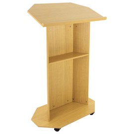 DYNAMI Movable Podium Wood Stand,Floor Standing Podium, Wooden Speaking Lectern with Wheels&Storage Shelf,for Church, Classroom, Office, Restaurants (Oak Color,with Wheels)