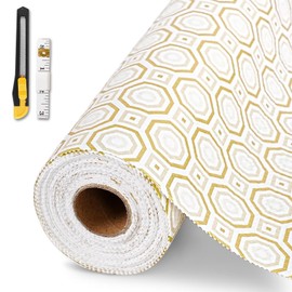 Drawer and Shelf Liner for Kitchen Cabinet,Non-Adhesive Cabinet Liner 24in x 20FT,Waterproof Shelf Paper Non-Slip Mats Cupboard Liners Contact Protect Dresser/Shelves/Table-Gold Octagonal