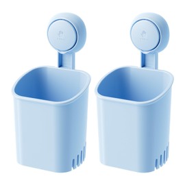 LEVERLOC Powerful Suction Cup Toothbrush Holder, No Drill Removable Wall Shower Holder for Toothbrush, Toothpaste, Razor, Self-draining Suction Cup in Shower, Kitchen Tableware Organizer, Blue, 2 Pack