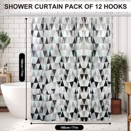 Minicoco Shower Curtains Mould Proof Resistant EVA Washable Shower Curtain Anti-Mould Waterproof Shower Curtains with 12 Hooks for Wet Room, Bathroom, 180 x 180 cm (Triangular Diamond)