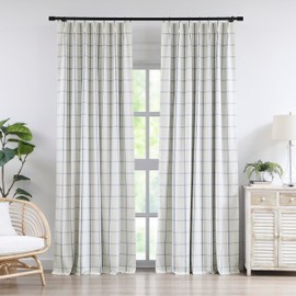 Vision Home Blue Plaid Linen Pinch Pleated Full Blackout Curtains Checkered Thermal Insulated Window Panels 90 inch for Bedroom Living Room Darkening Rustic Pinch Pleat Drapes with Hooks 40" Wx95 Lx2
