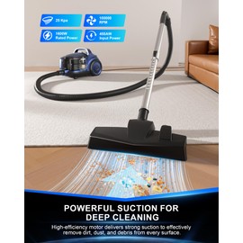 Bagless Canister Vacuum Cleaner,1600W Powerful High-Suction Bagless Canister Vac with 4.5QT Dust Cup,Pop-N-Go Brush,HEPA Filter,Dual Motors&4 Cleaning Tools,Perfect for Low-Pile Carpets&Hard Floors