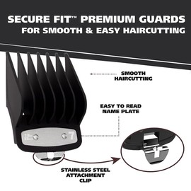 10 Pack Clipper Guards Cutting Guides for Wahl Clipper with Metal Clip/Color Coded-from 1/16 Inch to 1 Inch(1.5-25mm)，Fits All Full Size Wahl Clippers (Black)