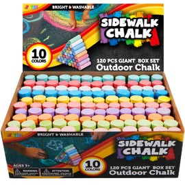 JOYIN 120 PCS Sidewalk Chalks for Kids Giant Box Non-toxic Jumbo Colored Washable Sidewalk Chalk for Toddlers in 10 Colors