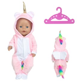 NHPY Baby Born Dress, Doll Clothes 43 cm, Baby Bor N Accessories, Unicorn Bodysuit + Hanger, Doll Clothes Baby Born, for Baby Dolls 35-45 cm, multicoloured
