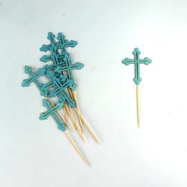 Easter Cross first communion Cupcake Topper card stock Color 12 pc Pack Decoration Blue