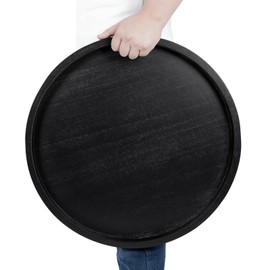 Round Ottoman Tray for Coffee Table Living Room Wood Serving Tray Large Wooden 24 Inches Black