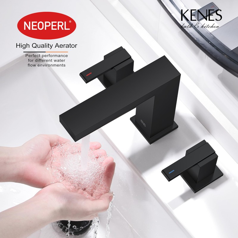 KENES Black Widespread Bathroom Faucet 3 Hole Bathroom Sink Faucet
