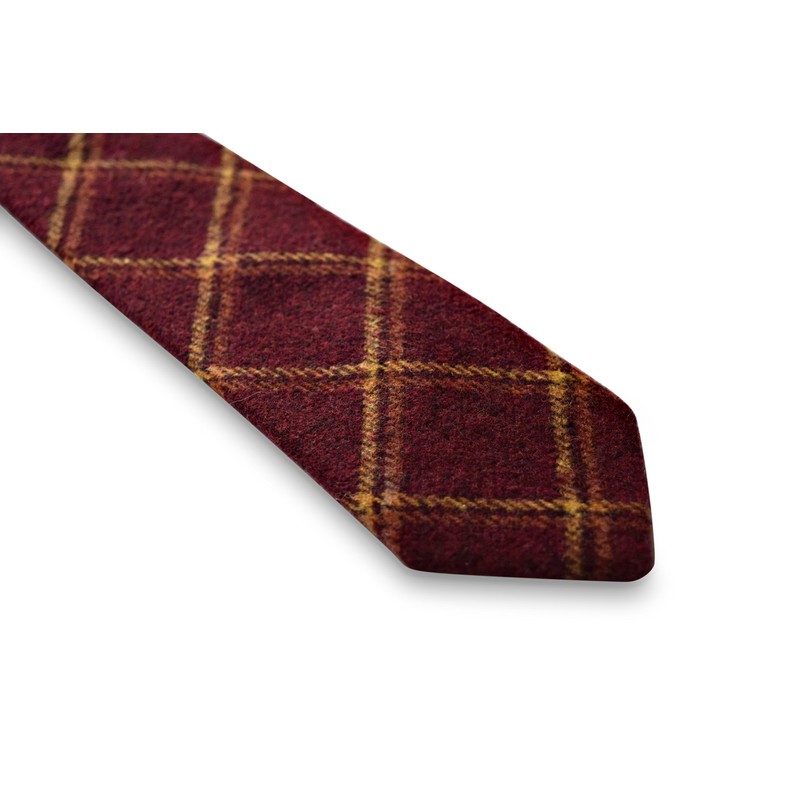 Frederick Thomas maroon red checked 100% wool mens tie