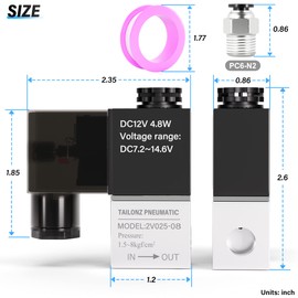 TAILONZ PNEUMATIC 1/8 Inch NPT 12V 2 Position 2 Way Normally Closed Electric Solenoid Air Valve 2v025-06 Outlet Wire