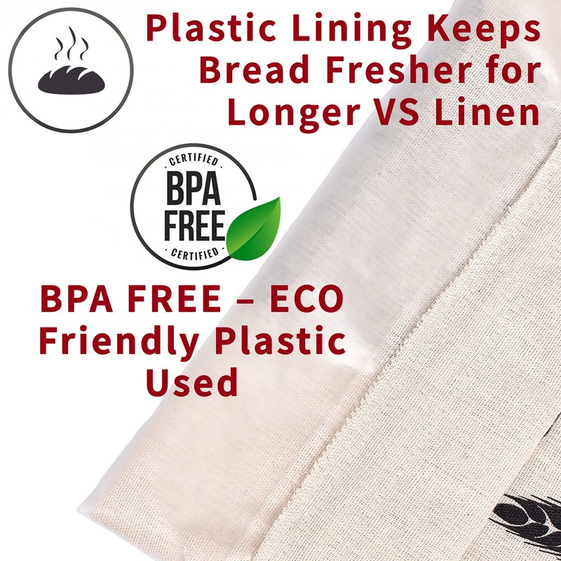 2 X Plastic Lined Bread Bags for Homemade Bread/Keep Bread