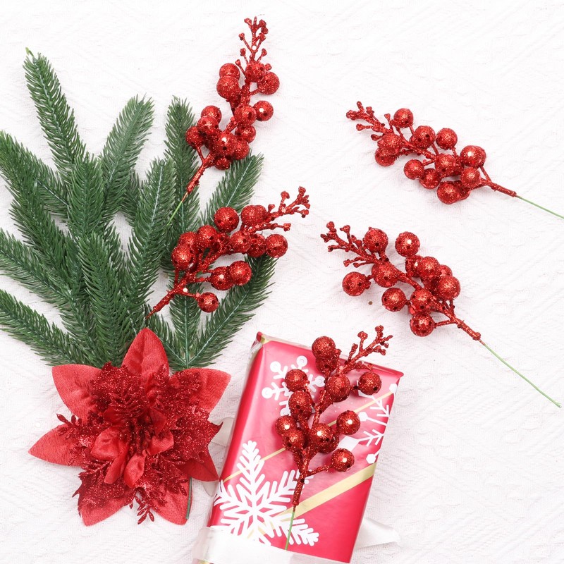 Haneye 14 Pack 7.8 Inch Christmas Red Berry Stems for