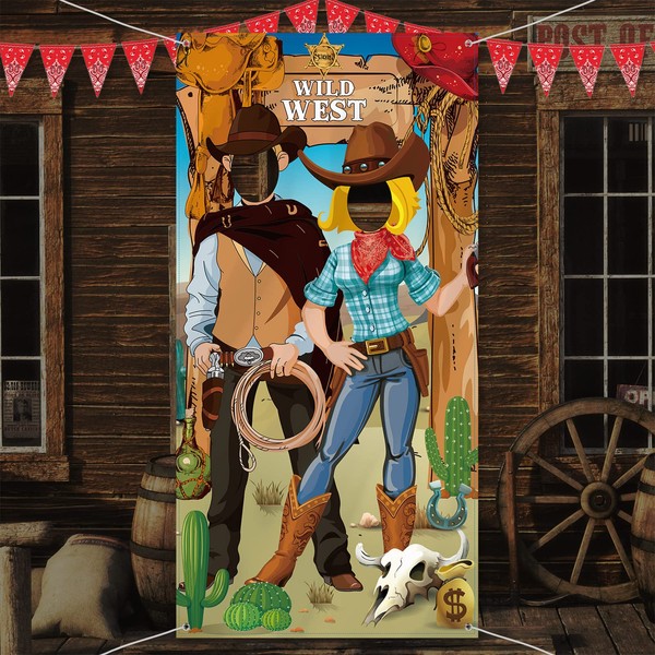 Cowboy Party Decorations Western Party Decorations West Cowboy Photo Booth Props, Large Fabric West Cowboy Photo Door Banner Background, Funny Western Games Supplies, 6 x 3 ft